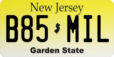 NJ license plate B85MIL