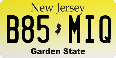 NJ license plate B85MIQ