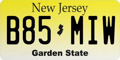 NJ license plate B85MIW