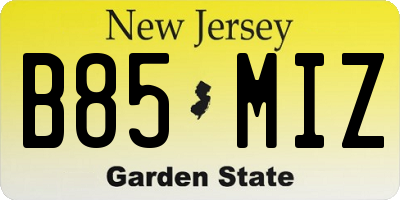 NJ license plate B85MIZ