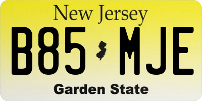 NJ license plate B85MJE