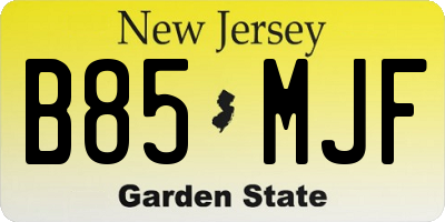 NJ license plate B85MJF