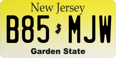NJ license plate B85MJW