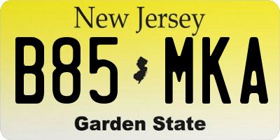 NJ license plate B85MKA