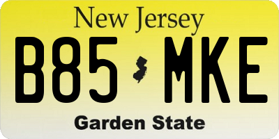 NJ license plate B85MKE