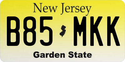 NJ license plate B85MKK