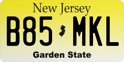 NJ license plate B85MKL