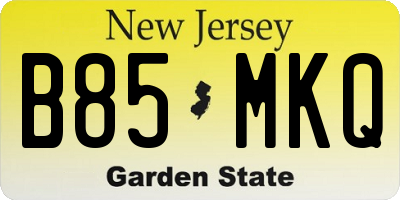 NJ license plate B85MKQ