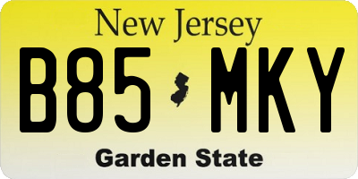 NJ license plate B85MKY