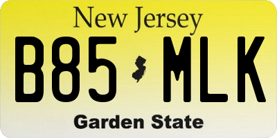 NJ license plate B85MLK