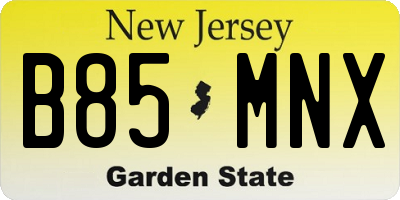 NJ license plate B85MNX