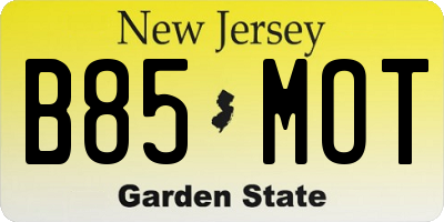 NJ license plate B85MOT