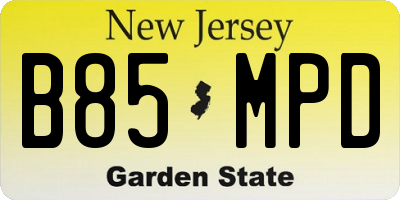 NJ license plate B85MPD