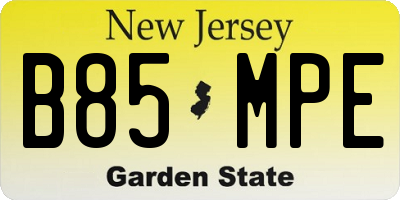 NJ license plate B85MPE