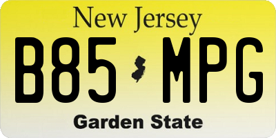 NJ license plate B85MPG