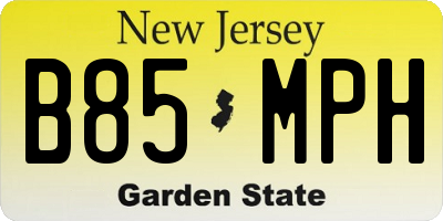 NJ license plate B85MPH