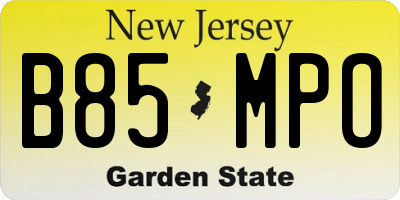 NJ license plate B85MPO