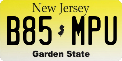 NJ license plate B85MPU