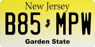 NJ license plate B85MPW