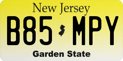 NJ license plate B85MPY