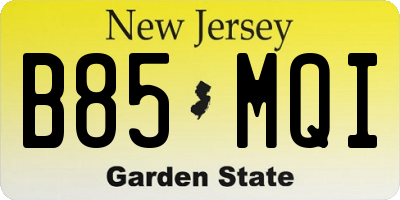 NJ license plate B85MQI