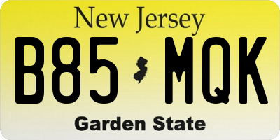 NJ license plate B85MQK