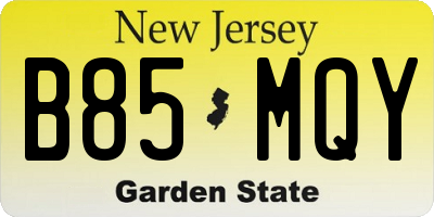 NJ license plate B85MQY