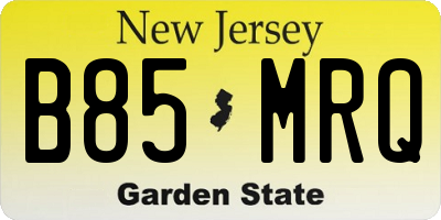 NJ license plate B85MRQ
