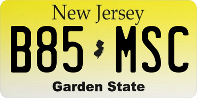 NJ license plate B85MSC