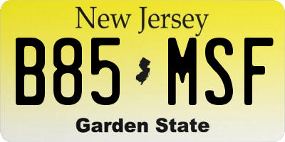 NJ license plate B85MSF