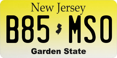 NJ license plate B85MSO