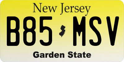 NJ license plate B85MSV