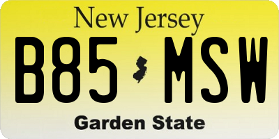 NJ license plate B85MSW