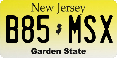 NJ license plate B85MSX