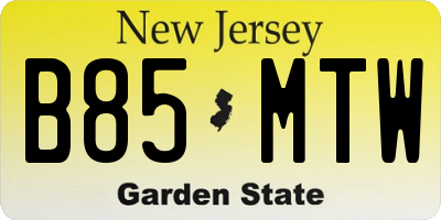 NJ license plate B85MTW