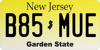 NJ license plate B85MUE