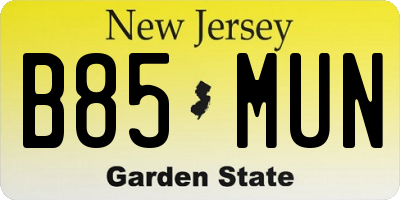 NJ license plate B85MUN