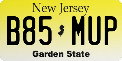 NJ license plate B85MUP