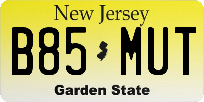 NJ license plate B85MUT
