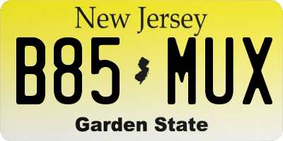 NJ license plate B85MUX