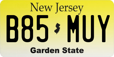 NJ license plate B85MUY