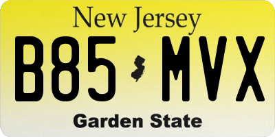 NJ license plate B85MVX