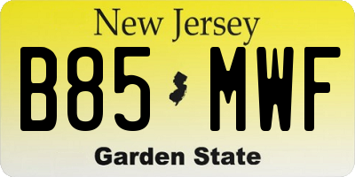 NJ license plate B85MWF