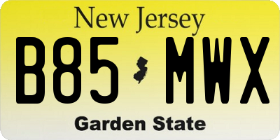 NJ license plate B85MWX