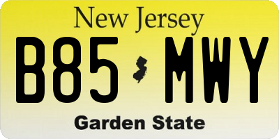 NJ license plate B85MWY