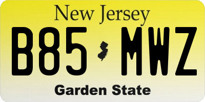 NJ license plate B85MWZ