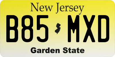 NJ license plate B85MXD