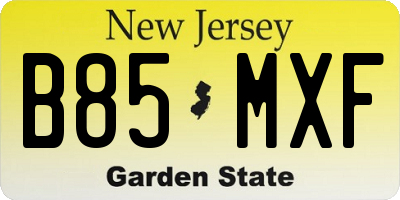 NJ license plate B85MXF
