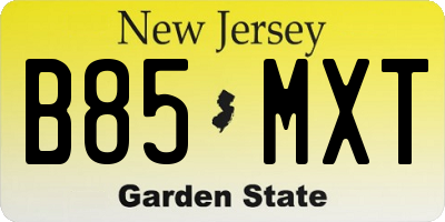 NJ license plate B85MXT