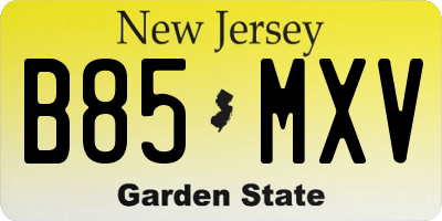 NJ license plate B85MXV